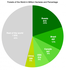 Pie chart of global forest coverage