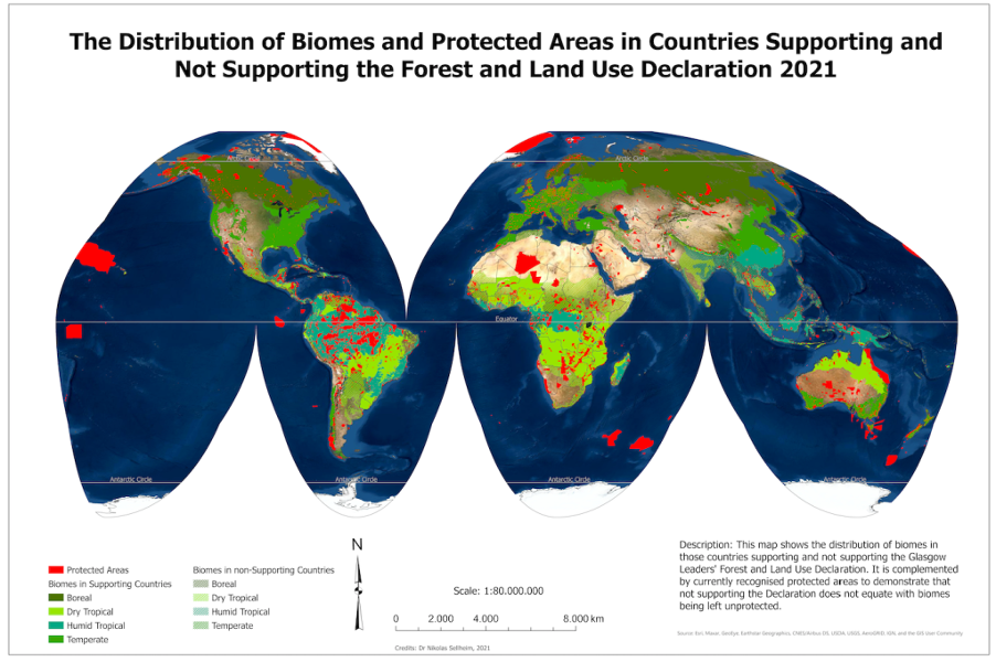 Graph showing distribution of biomes and protected areas globally