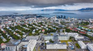 Reykjavik, Iceland from aerial drone